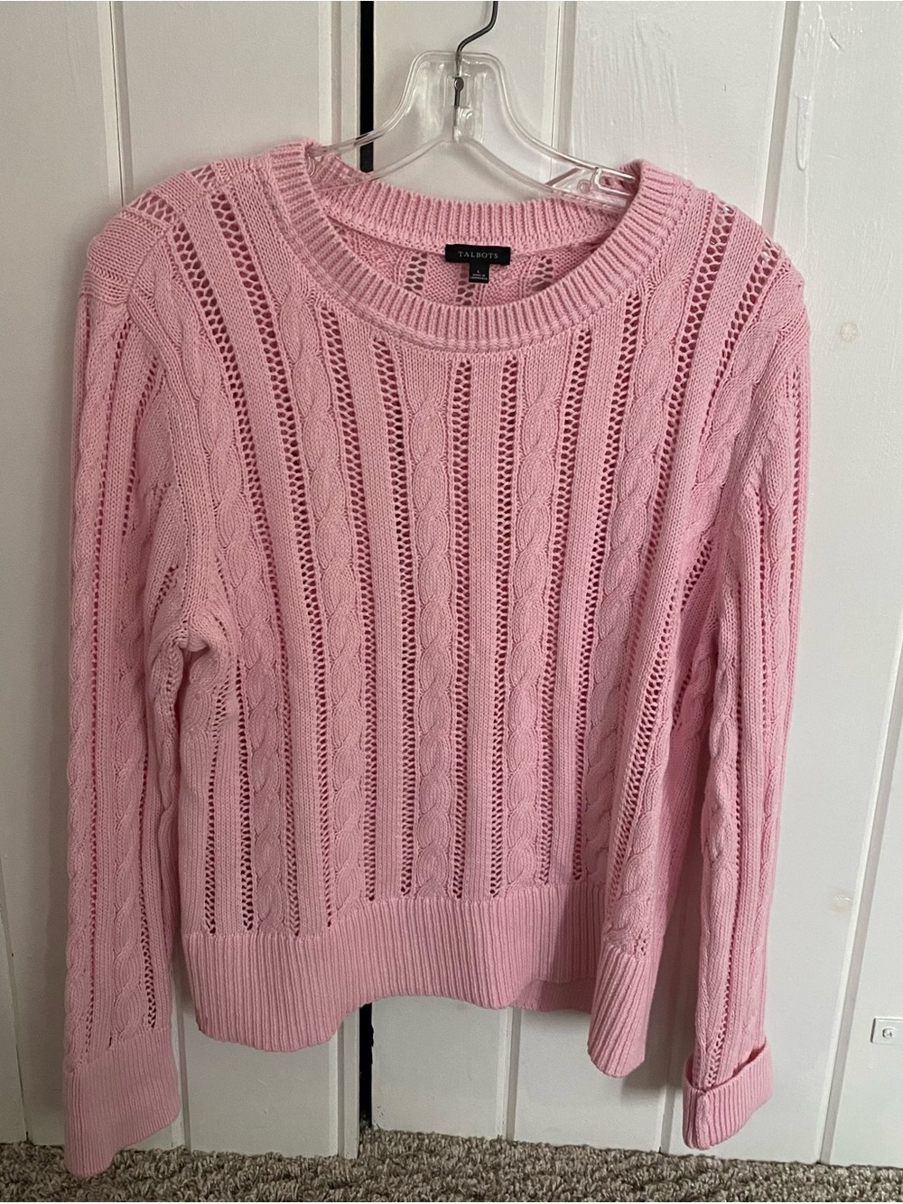 Talbots Light Pink Open-Weave Crewneck Sweater